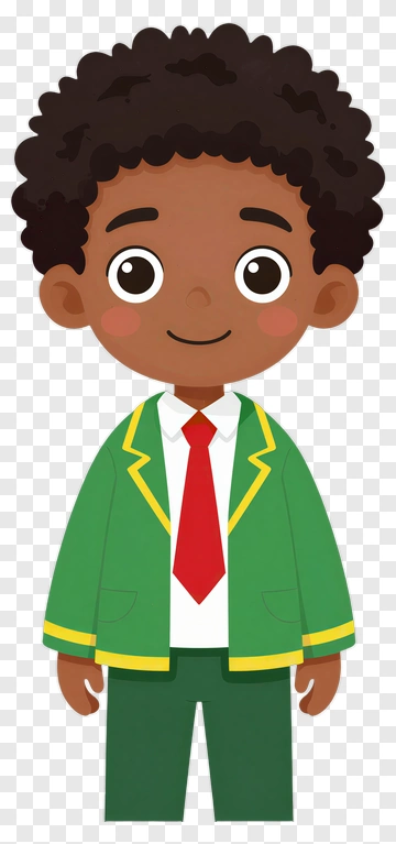Cartoon Boy In Green School Uniform PNG