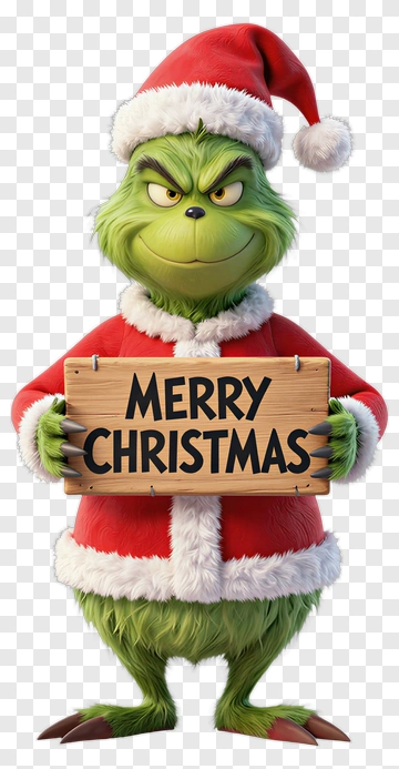Cartoon Grinch Holding A Merry Christmas Sign PNG