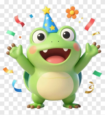 Cartoon Frog Celebrating A Birthday PNG