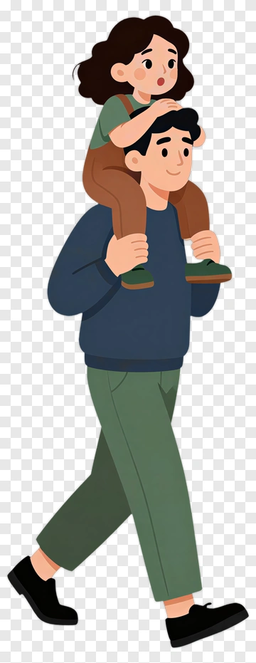 Happy Parent Carrying Child On Shoulders PNG