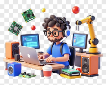 3D Programmer Working At A Computer Station PNG