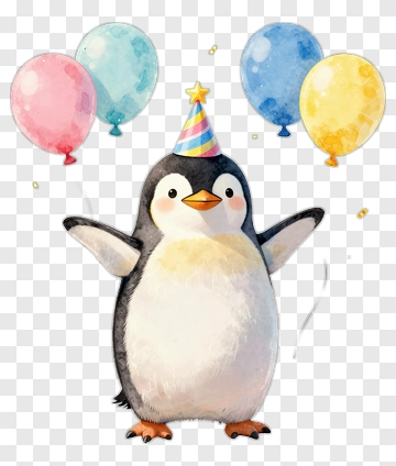 Cartoon Penguin Holding Balloons PNG