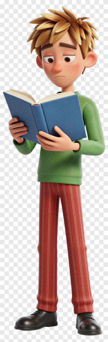 Cartoon Boy Reading A Book PNG