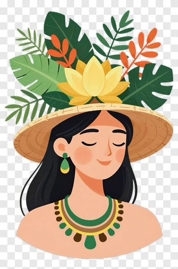 Woman With Floral Hat And Jewelry PNG