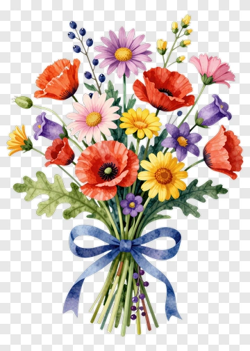 Colorful Flower Bouquet With Ribbon PNG