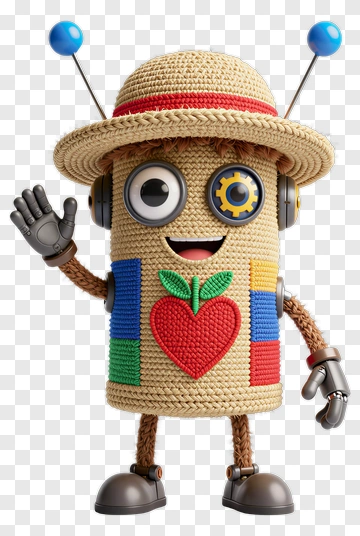 3D Cartoon Robot With Straw Hat And Colorful Body PNG
