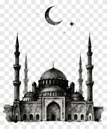 Watercolor Mosque With Crescent Moon And Star PNG