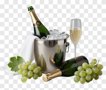 Champagne Bottle With Grapes And Ice Bucket PNG