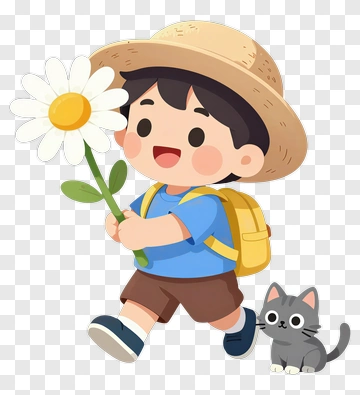 Cartoon Boy Holding A Flower PNG