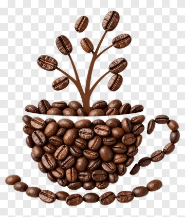 Coffee Cup With Coffee Beans And Tree PNG