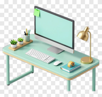 Modern Desk With Computer And Accessories PNG