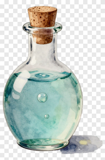 Glass Bottle With Cork And Blue Liquid PNG