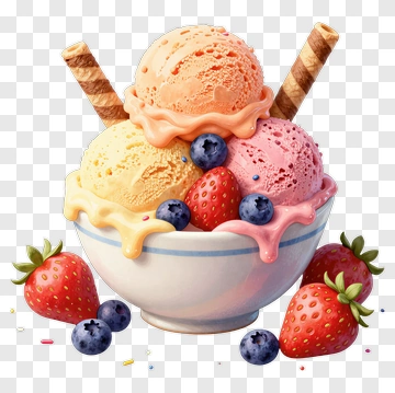 Colorful Ice Cream Bowl With Strawberries And Blueberries PNG