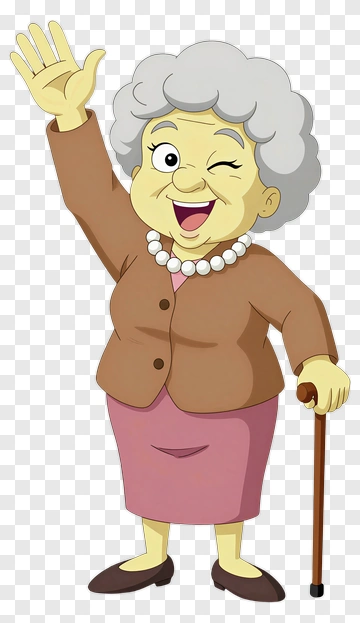Cartoon Grandmother Waving Hello PNG