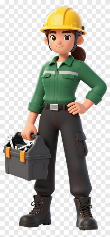 3D Female Mechanic Holding A Tool Box PNG
