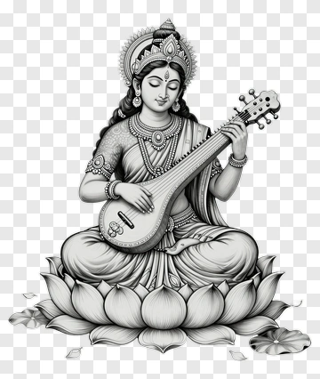 Goddess Playing A Musical Instrument On A Lotus PNG
