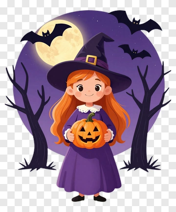 Cartoon Girl Holding A Halloween Pumpkin PNG