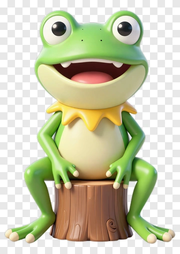 Cartoon Frog Sitting On A Log PNG