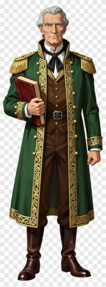 Character In Green Coat Holding A Book PNG