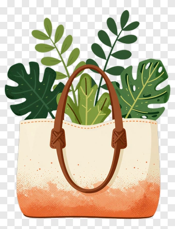 Tote Bag With Green Leaves PNG