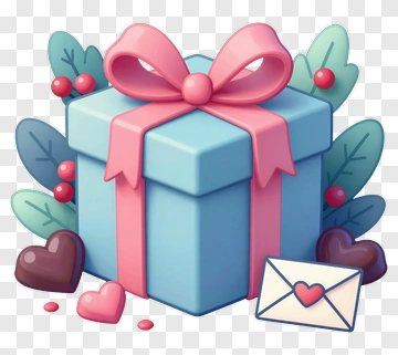 Colorful Gift Box With Hearts And Leaves PNG