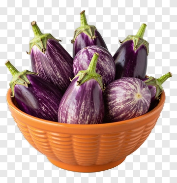 Basket Of Purple Eggplants PNG