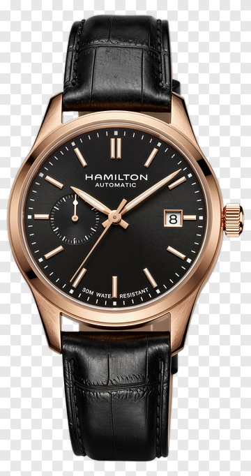 Hamilton Automatic Watch With Black Leather Strap PNG