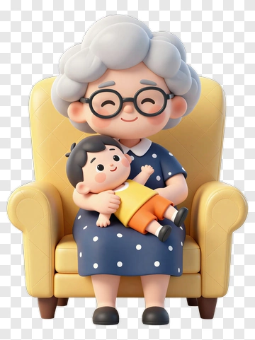 Cartoon Grandmother Holding A Child PNG