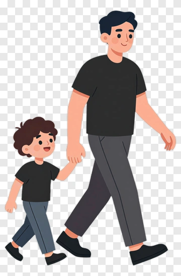 Cartoon Father And Son Walking Together PNG