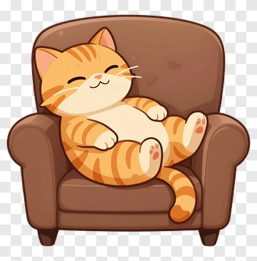 Cartoon Cat Relaxing On A Couch PNG