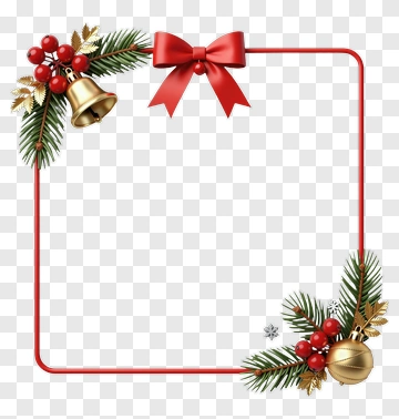 Christmas Frame With Bells And Ribbon PNG