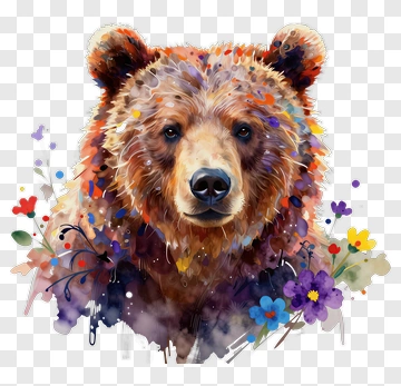 Colorful Bear Surrounded By Flowers PNG