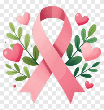 Pink Ribbon Surrounded By Hearts And Leaves PNG