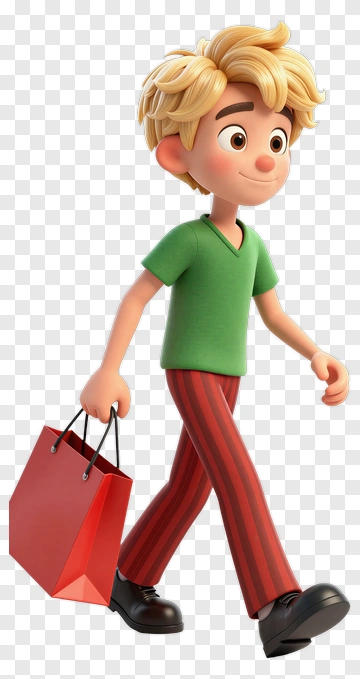 3D Boy Carrying A Shopping Bag PNG