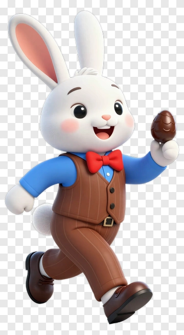 Cartoon Easter Bunny Holding A Chocolate Egg PNG