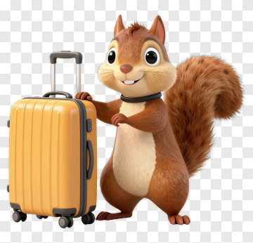Cartoon Squirrel With A Yellow Suitcase PNG