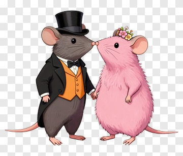 Cartoon Wedding Mice Kissing PNG