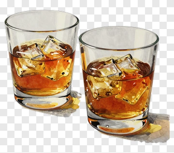 Whiskey Glasses With Ice Cubes PNG