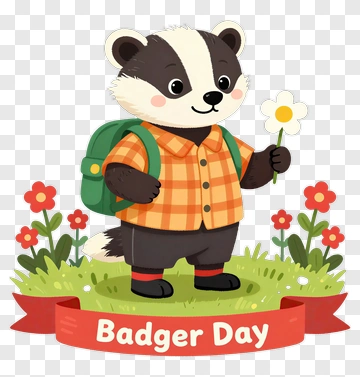Cartoon Badger Holding A Flower For Badger Day PNG