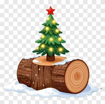 Christmas Tree On A Log With Snow PNG