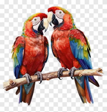 Colorful Macaws Perched On A Branch PNG