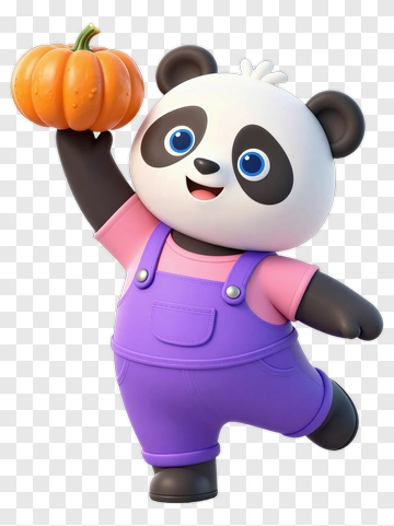 Cartoon Panda Holding A Pumpkin PNG