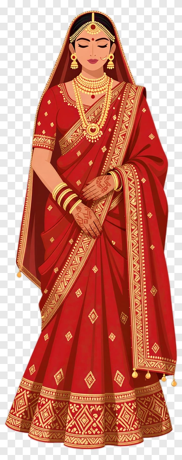Indian Woman In Traditional Red Saree PNG