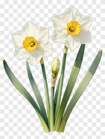Daffodil Flowers With White Petals And Yellow Centers PNG