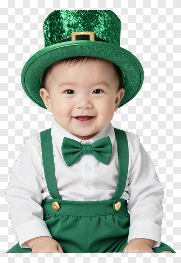 Smiling Baby In Green Leprechaun Outfit PNG