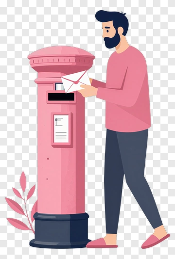 Man Posting A Letter In A Pink Mailbox PNG