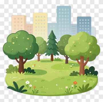 Cartoon Forest With Trees And City Background PNG