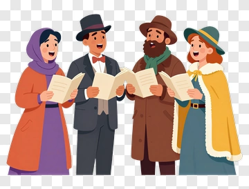 Caroling Group Singing Together PNG