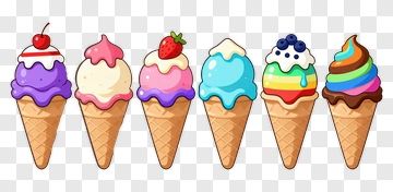 Colorful Ice Cream Cones PNG