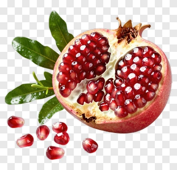 Pomegranate With Seeds And Leaves PNG